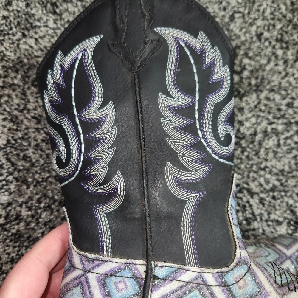 Roper Glitter Diamond Western Square Toe Boots Kids Girls Size 11 Cowgirl Rodeo
